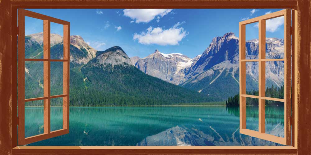 Finestra con ante aperte su lago e monti - WS-BIG275