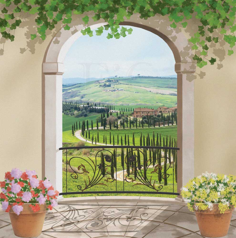 Terrazzo con vista su viale con cipressi in Toscana - BIG300