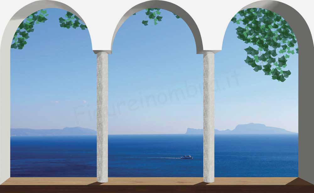 Finestra ad archi sul mare con sfondo Capri - F522