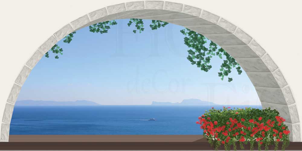 Finestra ad arco sul mare con sfondo Capri - SC-F294