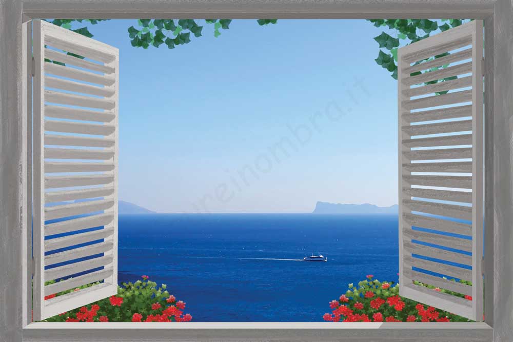 Finestra con ante aperte sul mare con sfondo Capri - SC-F527