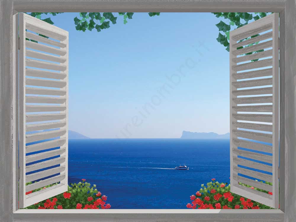 Finestra con ante aperte sul mare con sfondo Capri - SC-F527