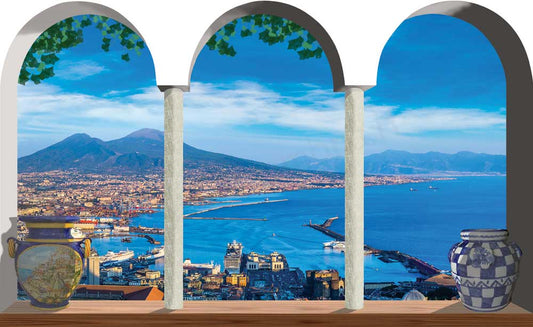 Finestra ad archi sul golfo di Napoli - F562