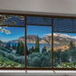 Vetrata su lago e monti con fiori bianchi  - WS-VETR-146