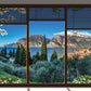 Vetrata su lago e monti con fiori bianchi  - WS-VETR-146