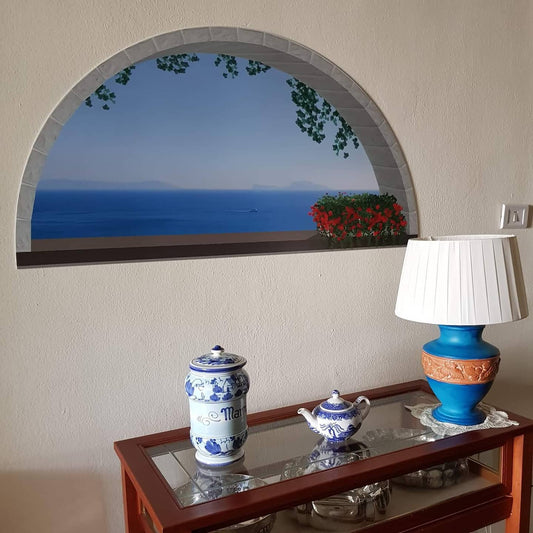 Finestra ad arco sul mare con sfondo Capri - SCG-F294