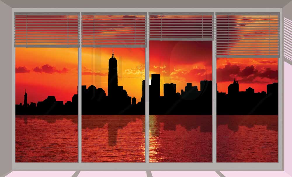 Vetrata su skyline di New York al tramonto - VETR-96